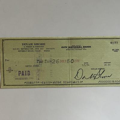 Dinah Shore signed check