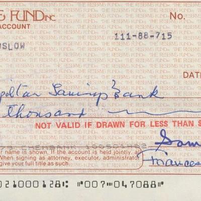 Sam and Frances Coslow signed check