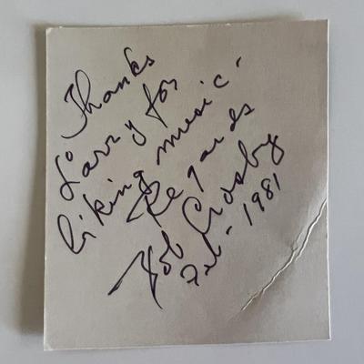 Bob Crosby signed note