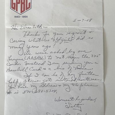 Girls baseball Sarah Sands signed note