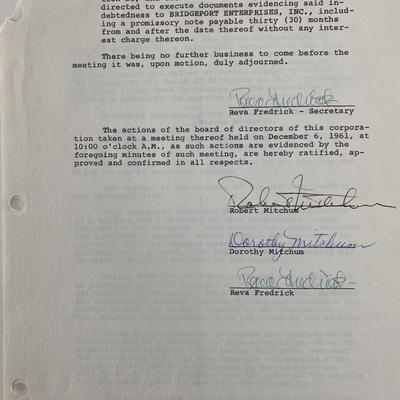 Robert Mitchum signed Dorlite Corporation Document