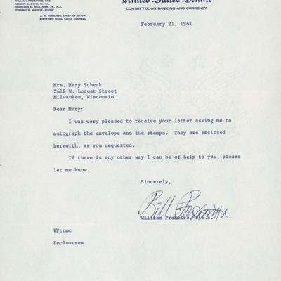 William Proxmire  signed letter