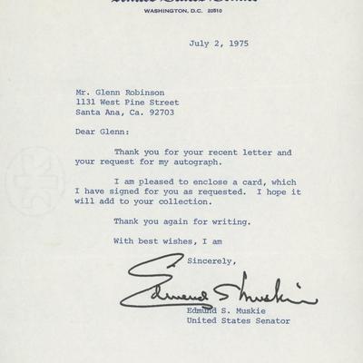 Edmund Muskie signed letter