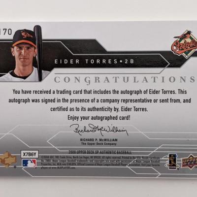 Eider Torres Signed Baseball Trading Card - Upper Deck Rookie Card #170 No. 279 of 999 2008