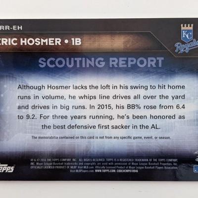 Eric Hosmer Baseball Trading Card with Game Used Jersey Swatch - Topps Scouting Report 2016