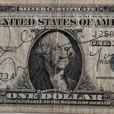 John Lennon and Yoko Ono Signed One Dollar Silver Certificate. GFA Authenticated
