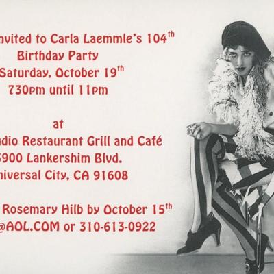 Carla Laemmle signed birthday invitation