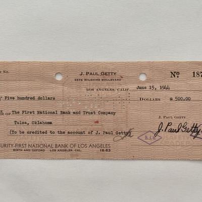 J. Paul Getty signed check
