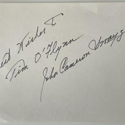 Commentator John C. Swayze autograph note