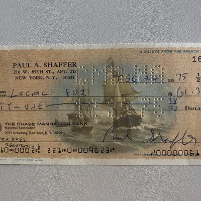 Paul Shaffer signed check 