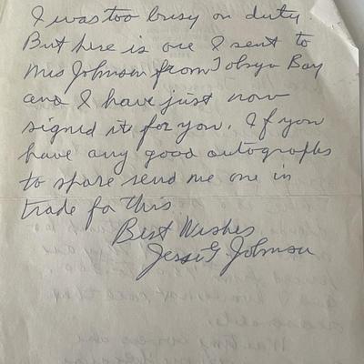Rear Admiral Jesse G. Johnson signed note