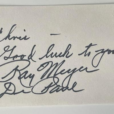 Actor Ray Mayer autograph note