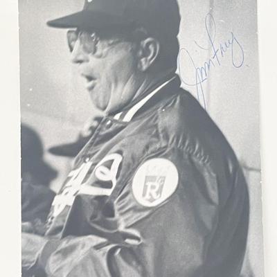 Baseball manager Jim Frey signed photo post card