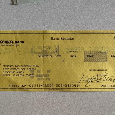 Kaye Stevens signed check