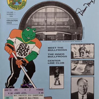 Anaheim Bullfrogs Roller Hockey 1993 Inaugural Season Game Signed Program And Game Ticket