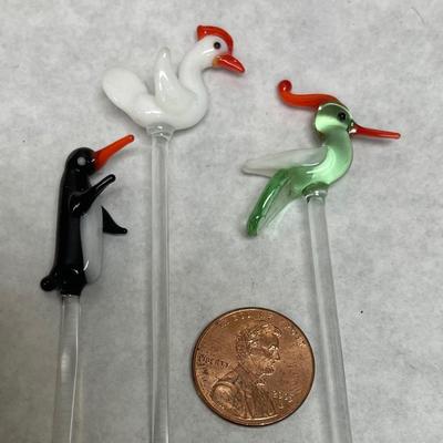 Vintage Handblown Murano Glass Cocktail Stirring Sticks - Set of 10