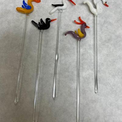 Vintage Handblown Murano Glass Cocktail Stirring Sticks - Set of 10