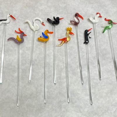 Vintage Handblown Murano Glass Cocktail Stirring Sticks - Set of 10