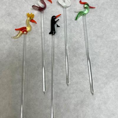 Vintage Handblown Murano Glass Cocktail Stirring Sticks - Set of 10