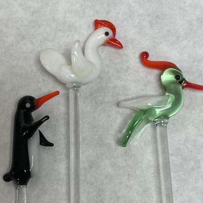 Vintage Handblown Murano Glass Cocktail Stirring Sticks - Set of 10