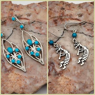 Two Pair Sterling Silver Earrings With Turquoise 12.6 grams