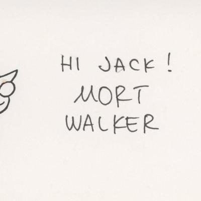Mort Walker signed "Beetle Bailey" sketch with note