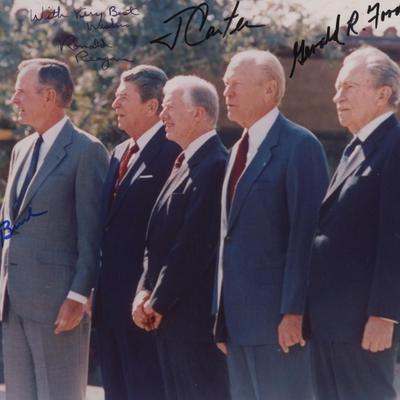4 American Presidents signed photo. GFA Authenticated