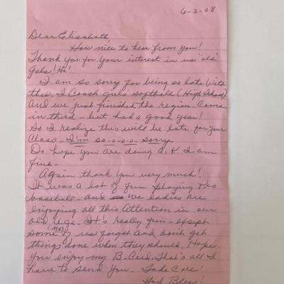 Mary Weddle signed letter 