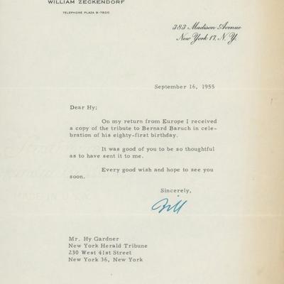 William Zeckendorf signed letter