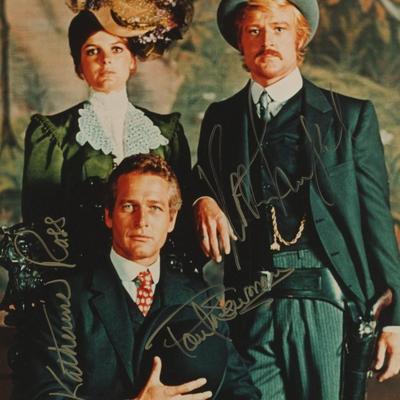 Katherine Ross, Paul Newman, and Robert Redford signed "Butch Cassidy and the Sundance Kid" signed movie photo