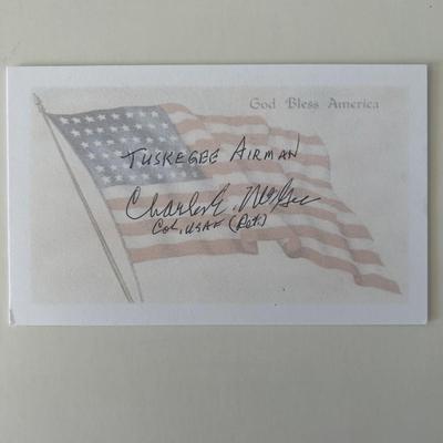 Tuskegee Airmen Charles McGee original signature. 5x3 inches 
