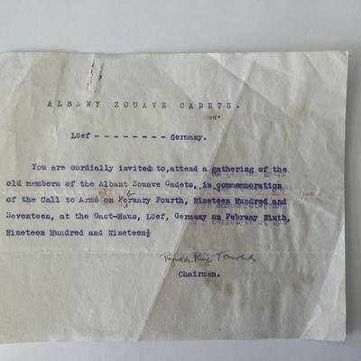 WWI Captain Renyolds K. Townsend signed invitation  