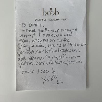 Playmate Kayla Collins signed note