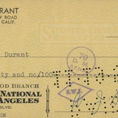 The Story of Civilization Author Will Durant signed check