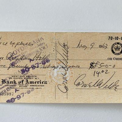Cornel Wilde signed check 