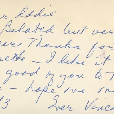 Vincent Price hand written signed postcard