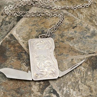 Antique Folding Pocket Knife Pendant 990 Silver 13.2gr