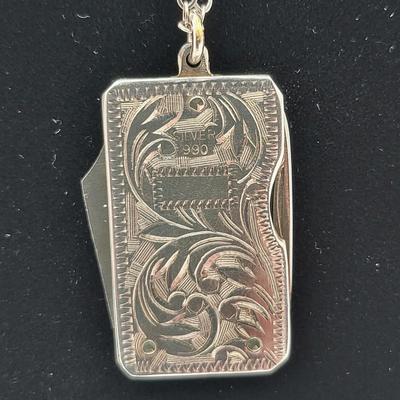 Antique Folding Pocket Knife Pendant 990 Silver 13.2gr