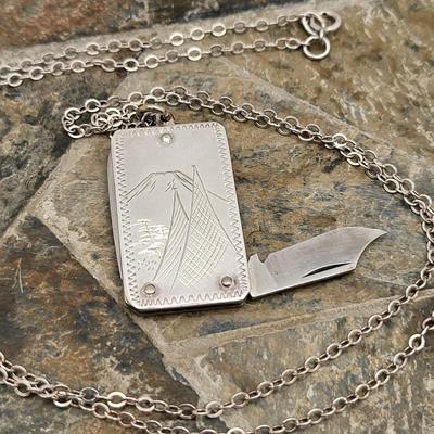 Antique Folding Pocket Knife Pendant 990 Silver 13.2gr