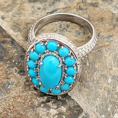 Oval & Round Sleeping Beauty Turquoise Ring 7.9gr