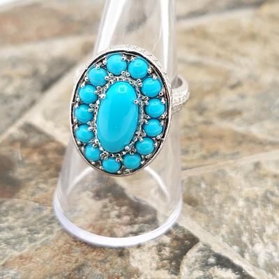 Oval & Round Sleeping Beauty Turquoise Ring 7.9gr
