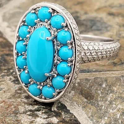 Oval & Round Sleeping Beauty Turquoise Ring 7.9gr