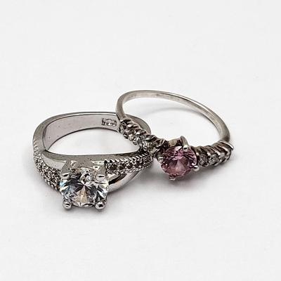 Two Sterling Silver Rings With Sparkly Stones