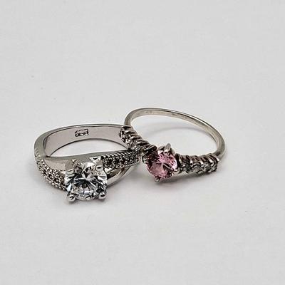 Two Sterling Silver Rings With Sparkly Stones