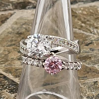 Two Sterling Silver Rings With Sparkly Stones