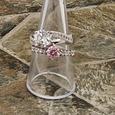 Two Sterling Silver Rings With Sparkly Stones