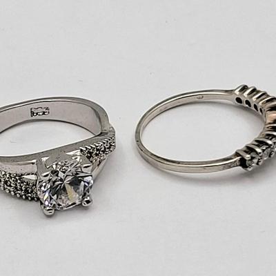 Two Sterling Silver Rings With Sparkly Stones