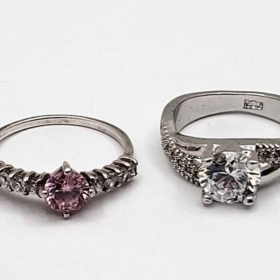 Two Sterling Silver Rings With Sparkly Stones