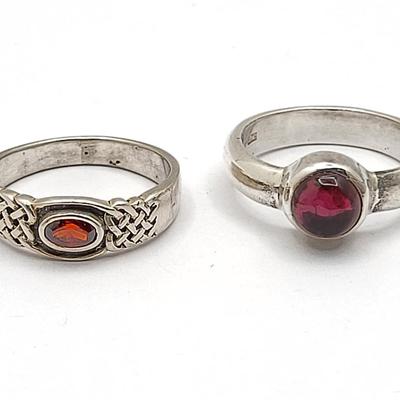 Two Sterling & Garnet Rings 8.3gr