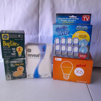 Packages of Lightbulbs - LED & Bug lights with new in package Quik-Bright 10 Pack LED lights